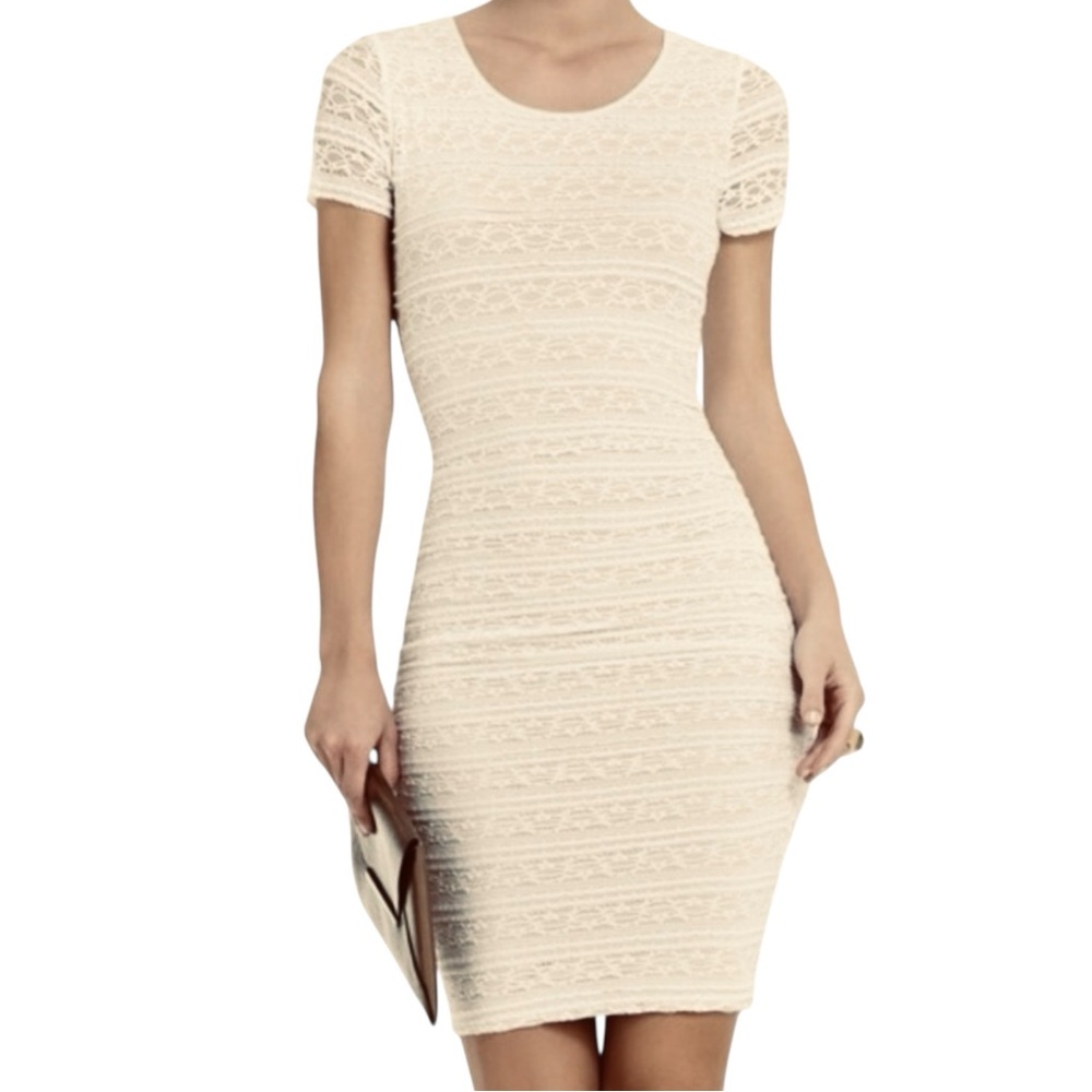 NWT BCBGMAXAZRIA Vivia White Lace Bodycon Mini Dress size Medium